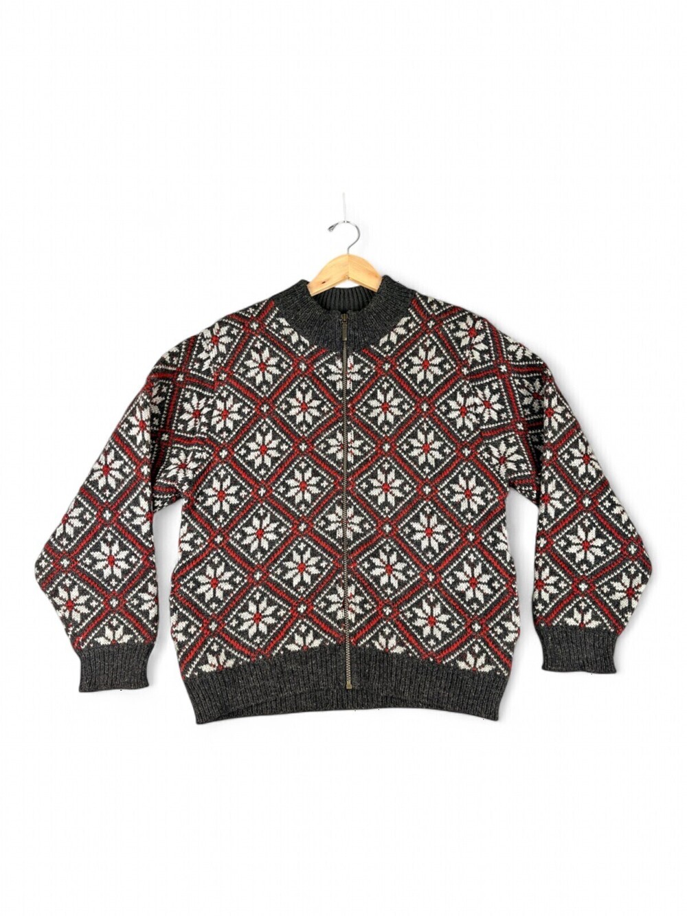 L.L.Bean Women's Fair Isle Zip Wool Sweater Cardigan Size L